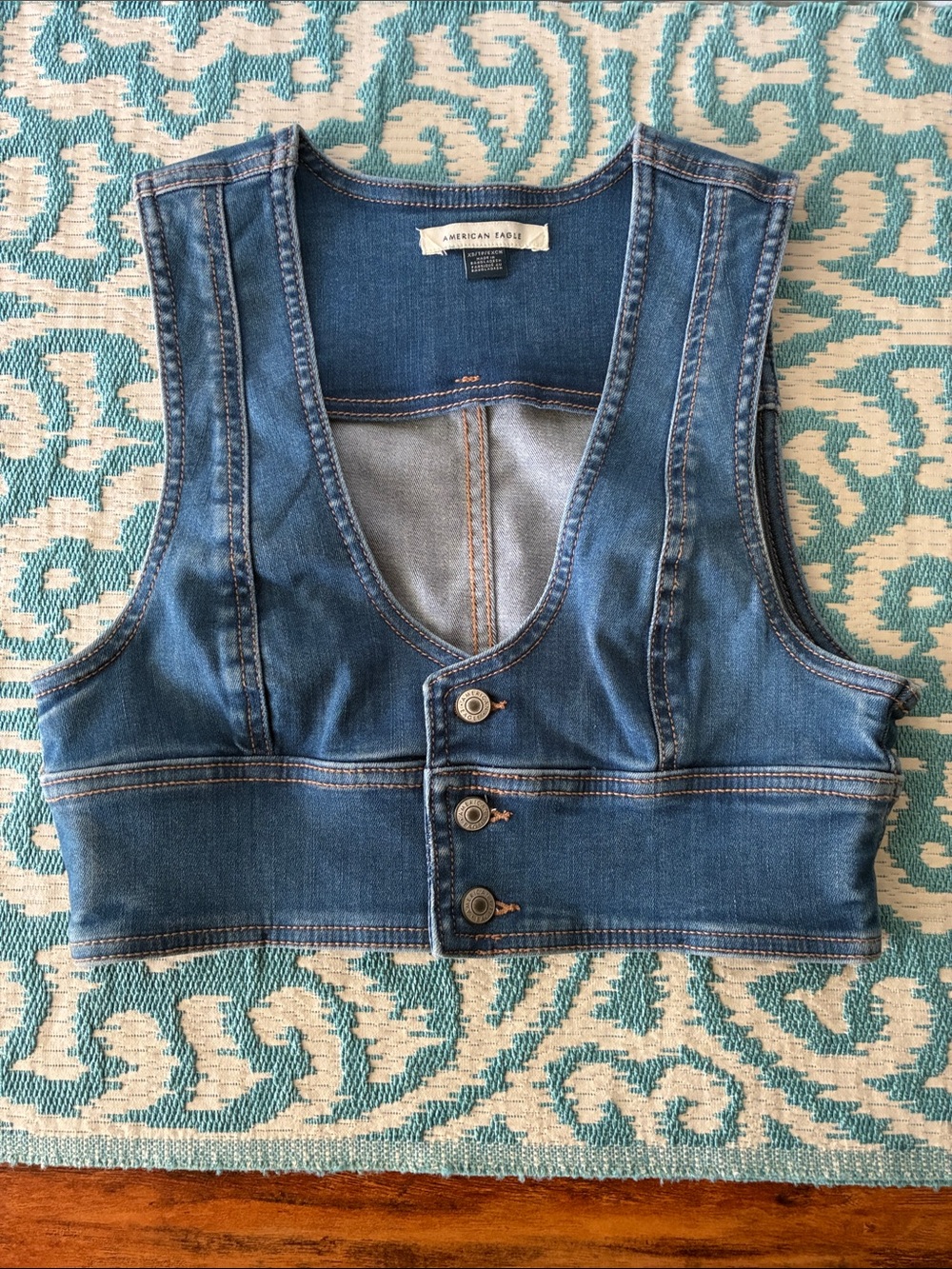 American Eagle Outfitters Denim Crop Tank Top - Blue Sz XS